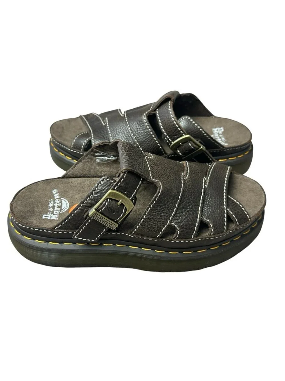 Dr. Martens Maxxy Slide buckled leather chunky sandal shoes brown NWOB size 11